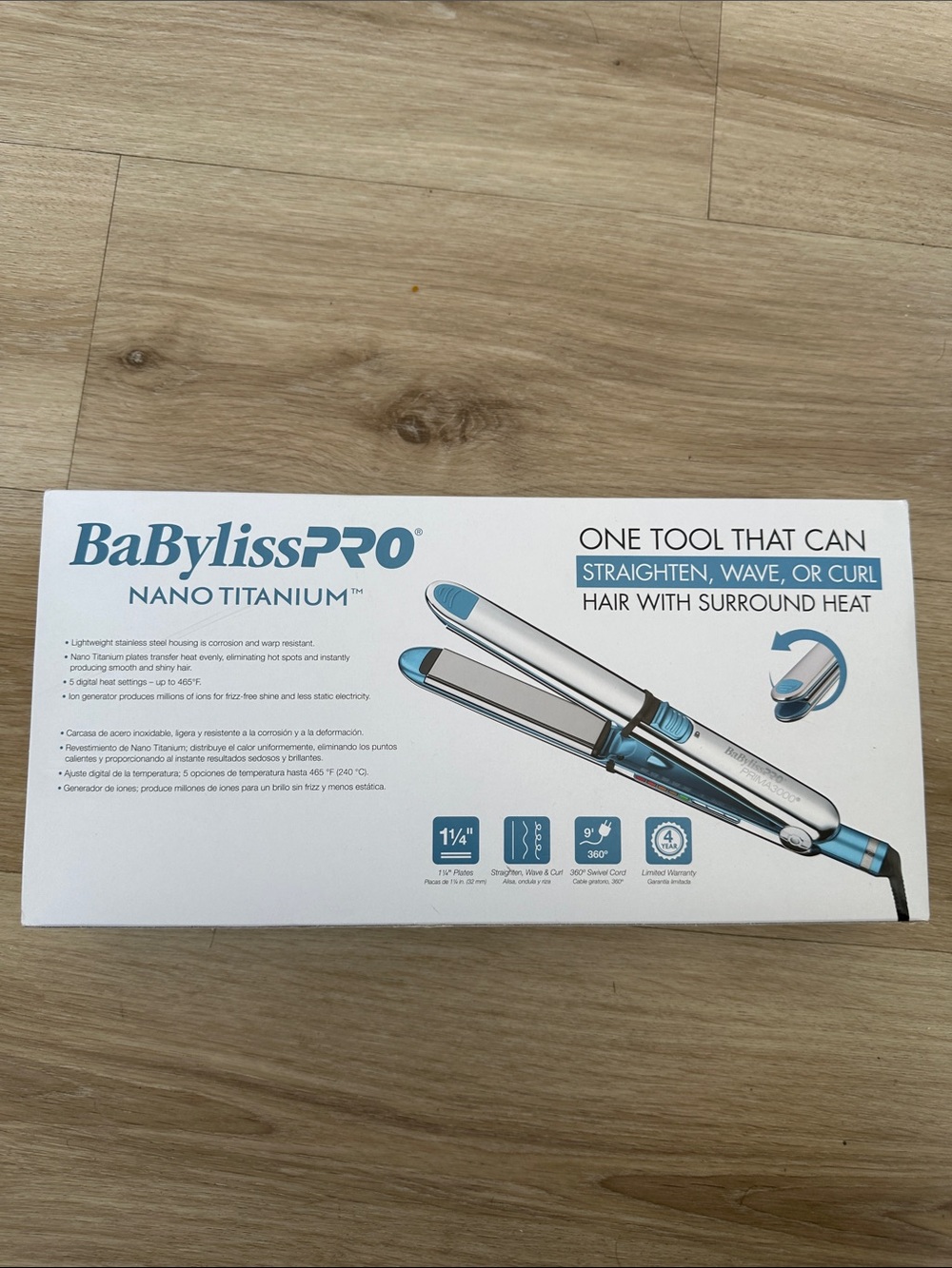 BaBylissPRO Nano Titanium Prima3000 Ionic Straightening Flat Iron - Blue - 1.25" - Picture 10 of 13